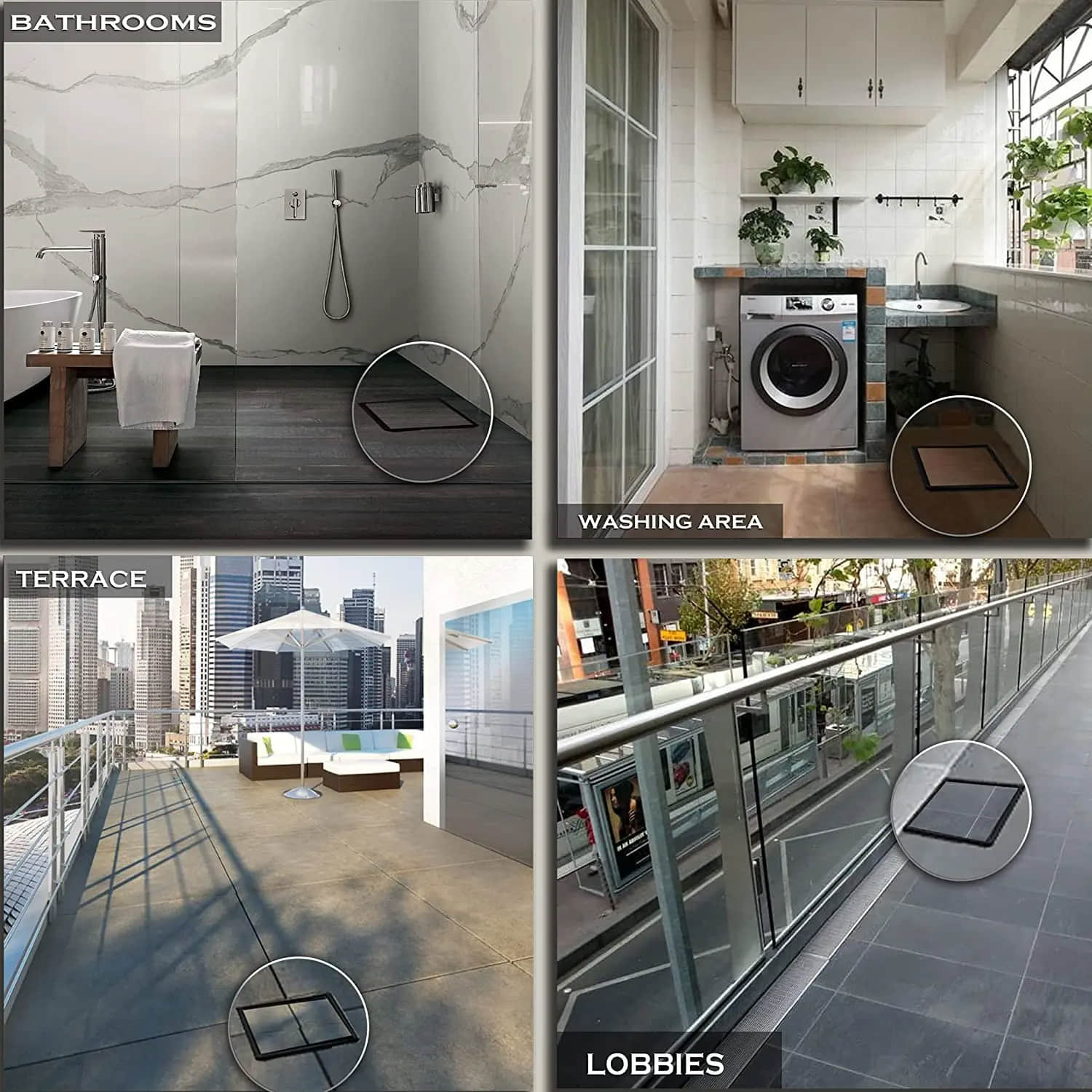 High Quality Black Square Tile Insert Bathroom Trap Sus304 Anti Odor Linear Stealth Deodorant Stainl