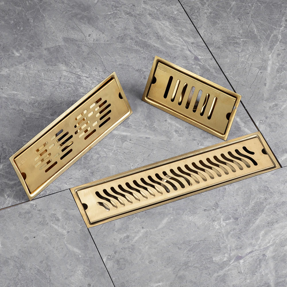 Gold tile insert invisible floor drain Stainless steel Sus304 channel linear drain Large displacemen