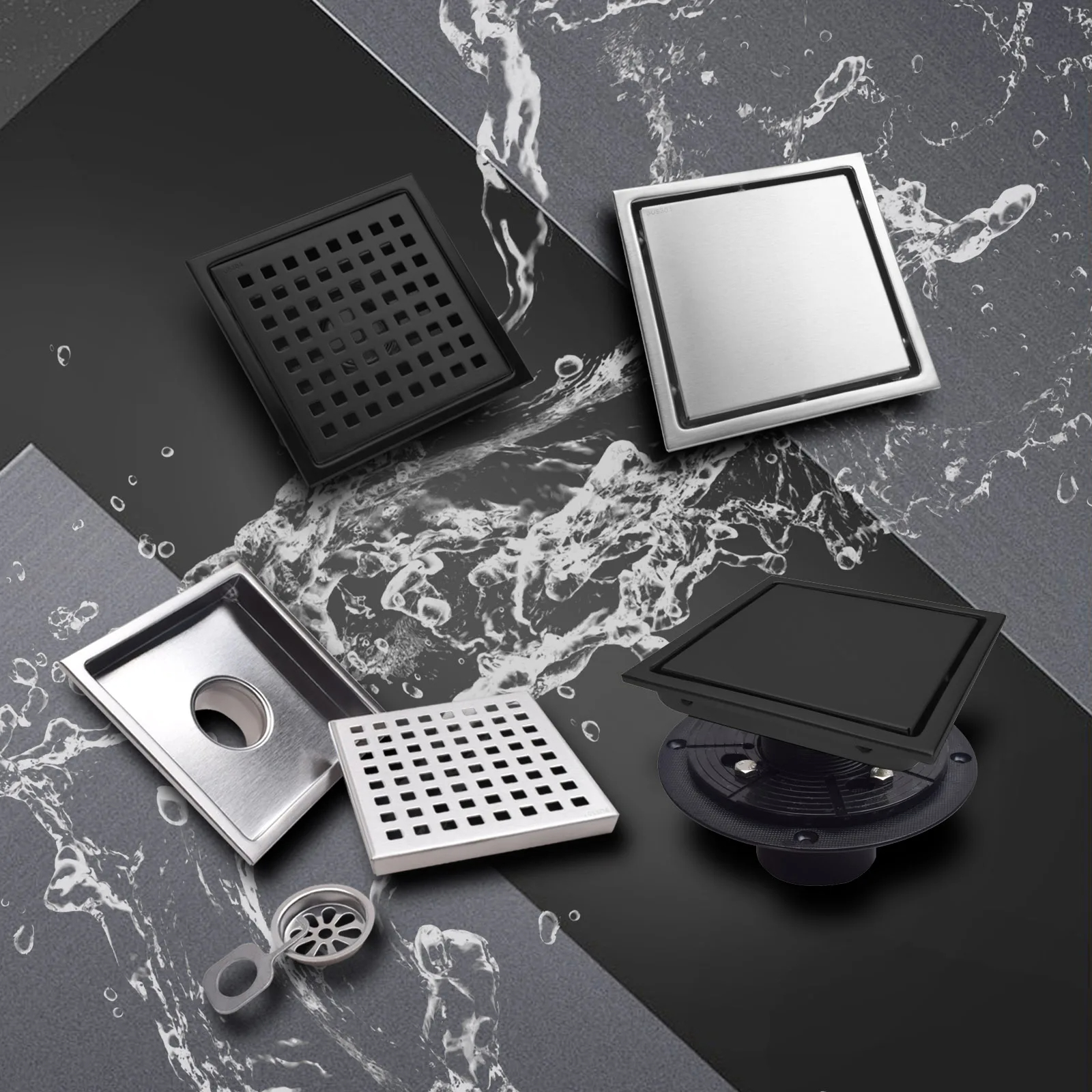 Shower Square Stainless Bathroom Water Drain Tile Insert Floor Drain