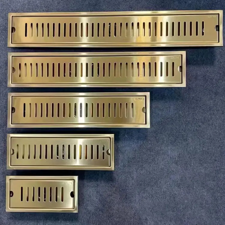 Linear metalized bezel Floor Drain